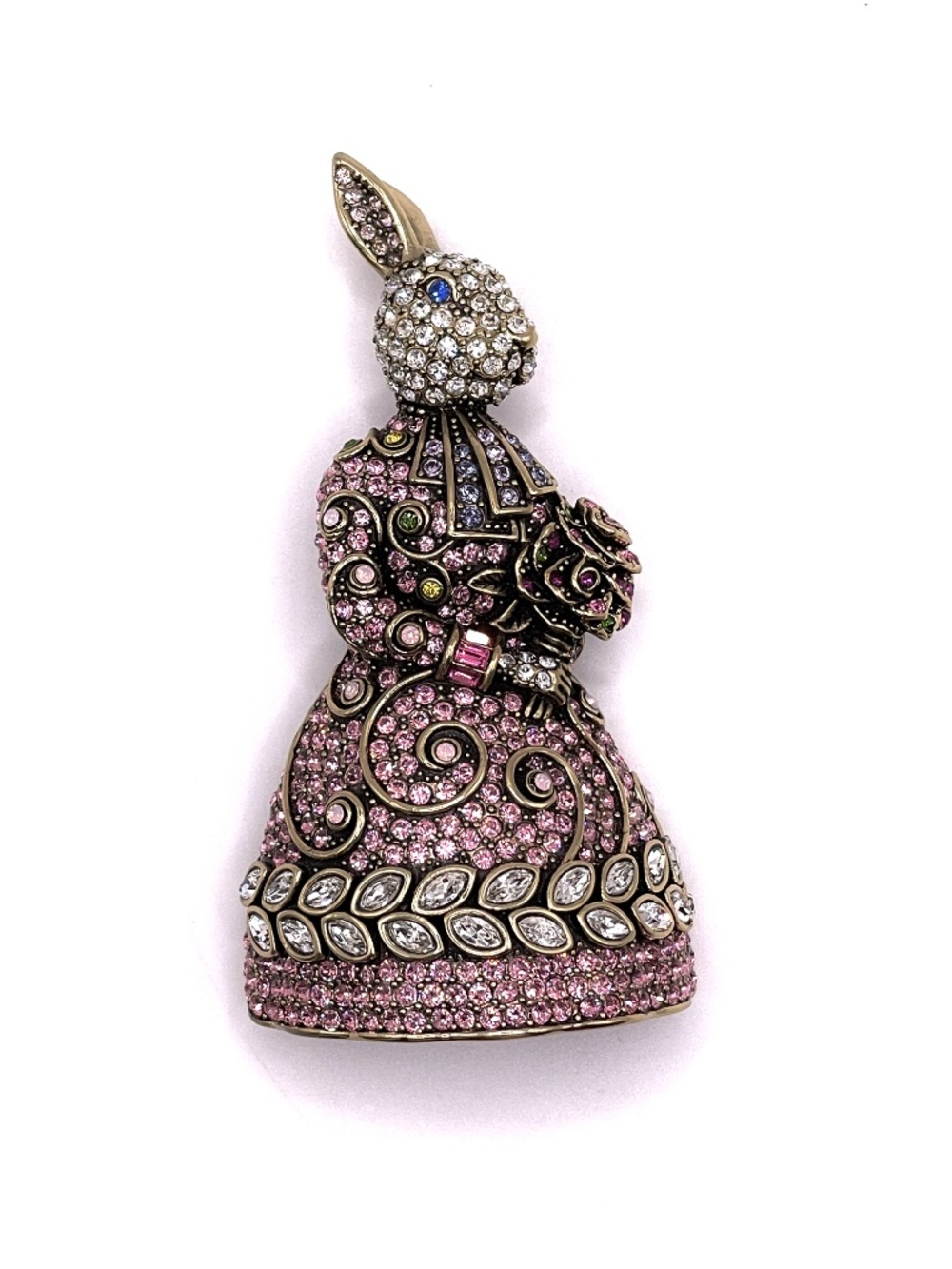 Heidi Daus Rabbit in Pink Dress Swarovski Crystal Pin Brooch